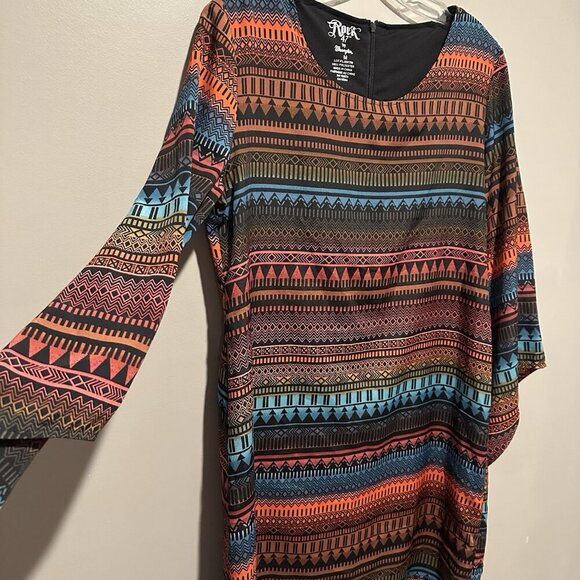 Rock 47 by Wrangler Dress Womens Size Medium Native Aztec Print Festival Western - Picture 2 of 9